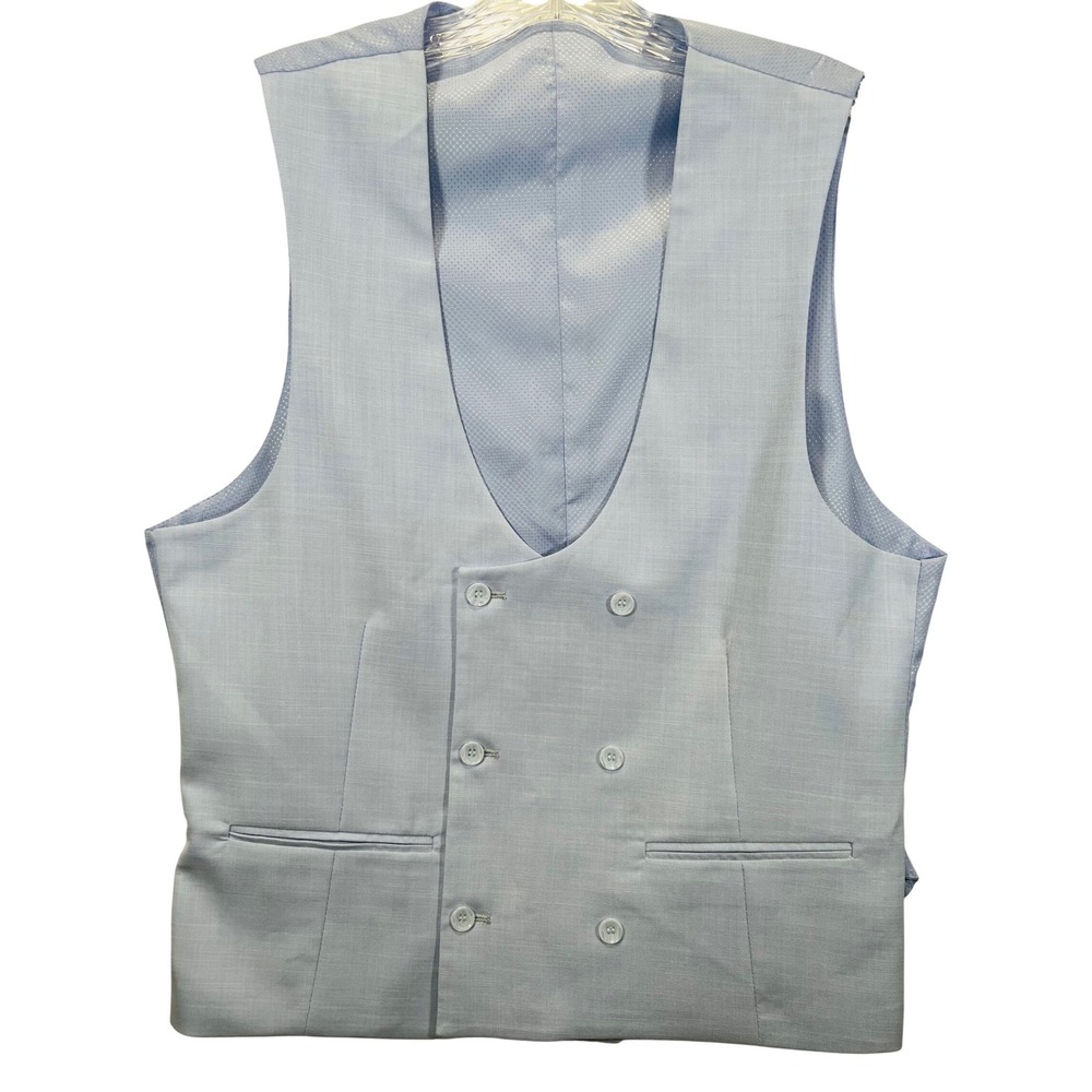Mens Light Blue Double Breasted Suit Vest Formal Waistcoat RN 115170 Size S